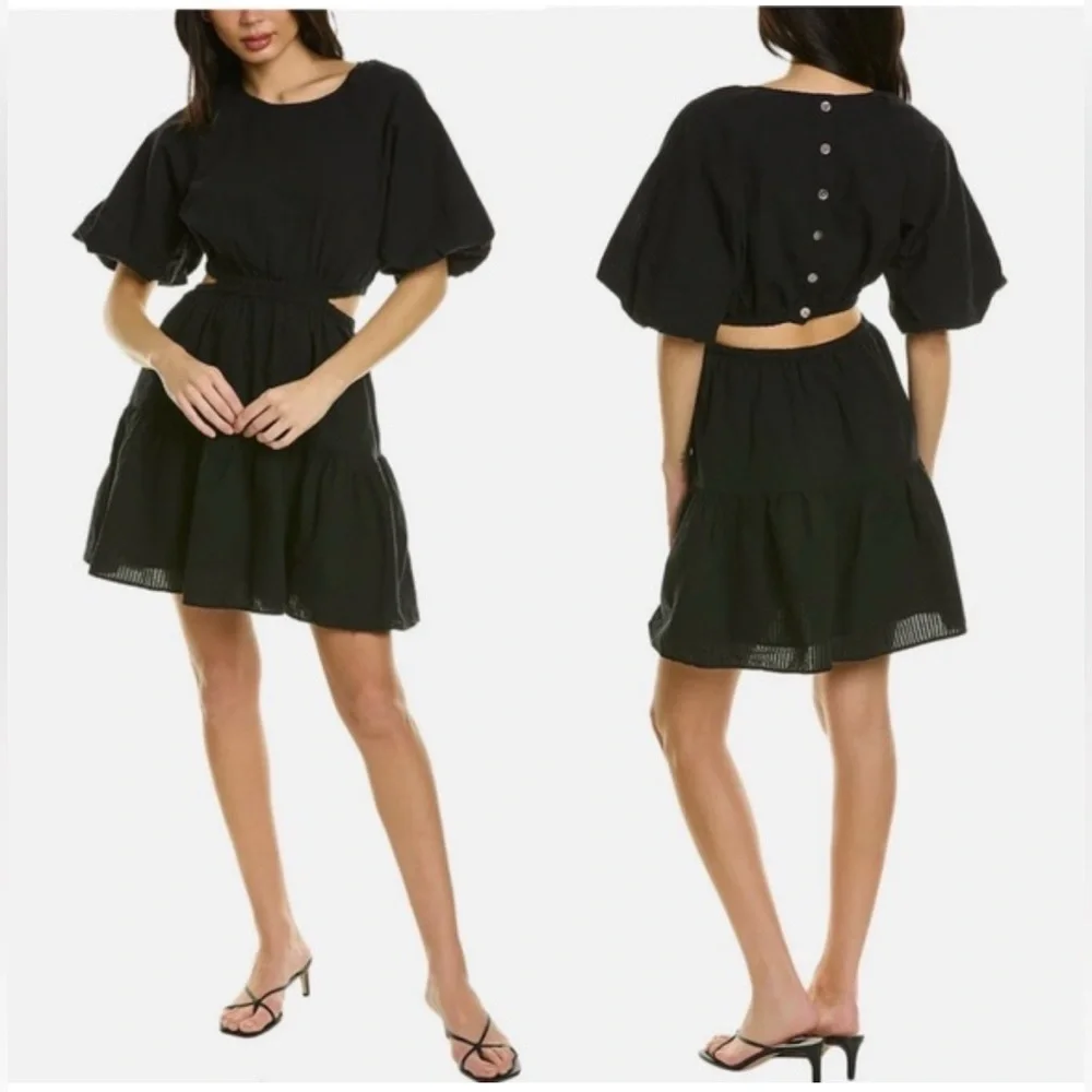 MADEWELL Alessia Puff Sleeve Cut-Out Mini Dress Black SZ XL-0201